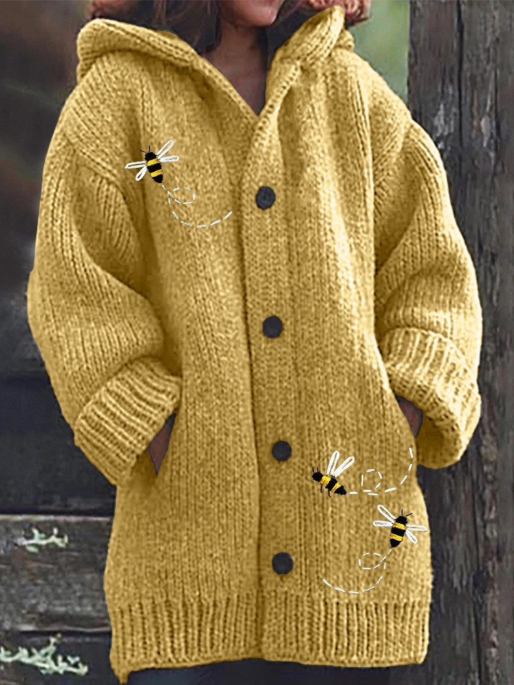 Women's Animal & Plant Print Hooded Button Cardigan