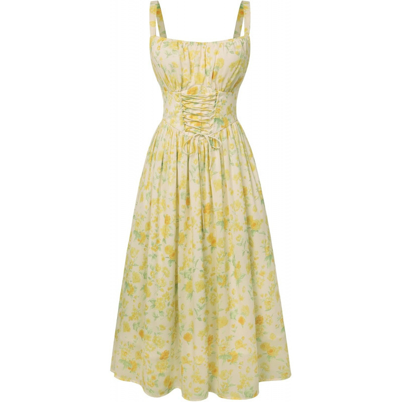 Floral Tie-Front Sleeveless A-Line Midi Dress