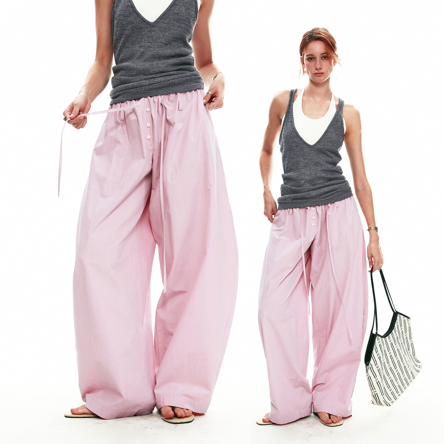 Women's French Style Balloon Pants High Waist Pleated Loose Fit