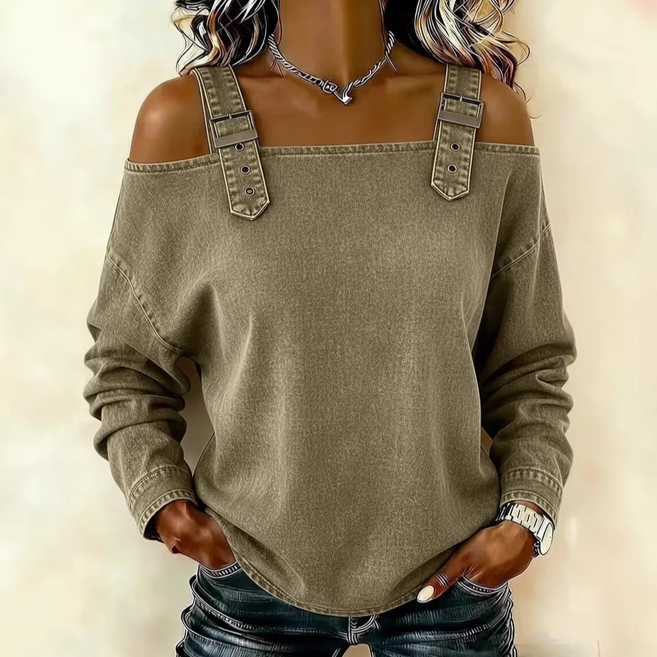 Women's Off-Shoulder Long-Sleeve Top with Straps
