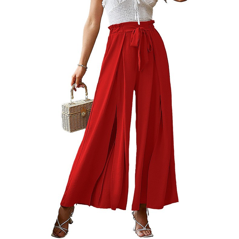 Elegant Bow High-Waist Pleated Wide-Leg Pants for Women