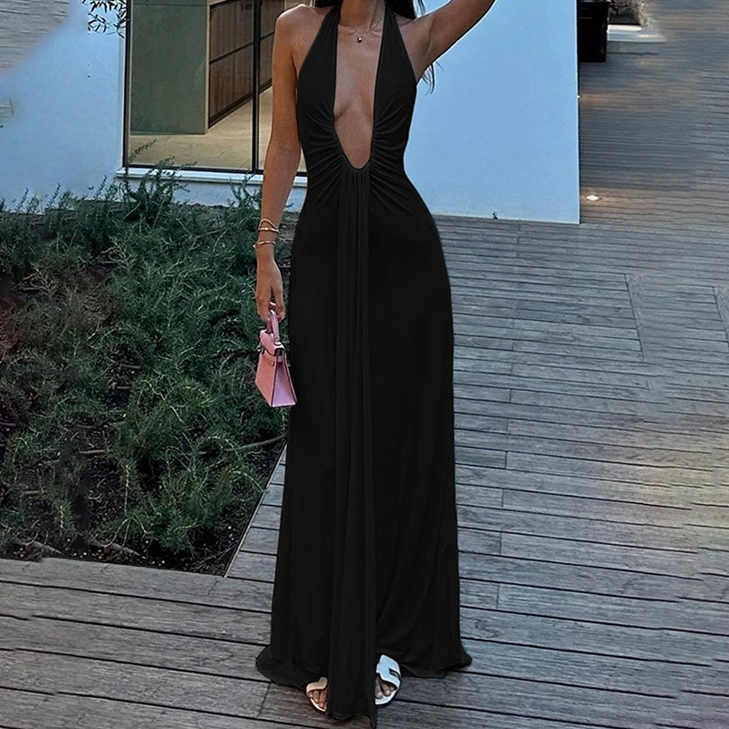 Women's Elegant Open-Back Halter Long Dress