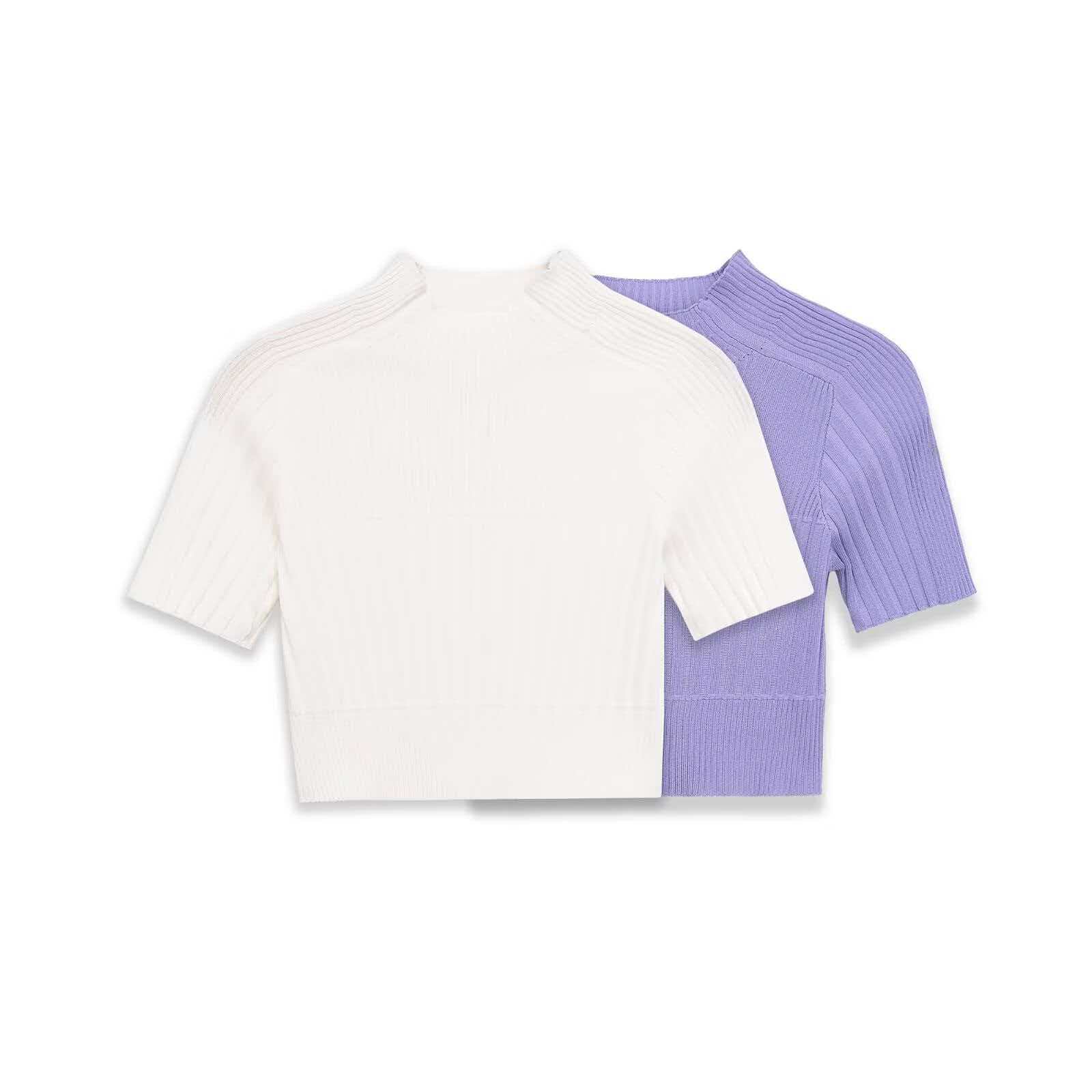 Women's Ribbed Knit Slim Fit Top Half Turtleneck Short Sleeve