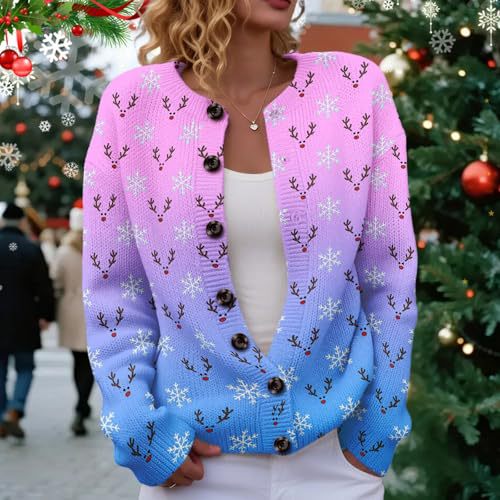 Women's Winter Forest Snowman Print Button Cardigan Sweater
