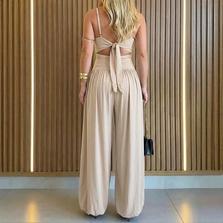 Cutout Belted Cami Jumpsuit with Open Back and Lantern Pants