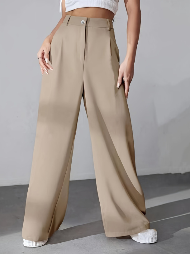 Women's Solid Straight-Leg High-Waist Suit Pants