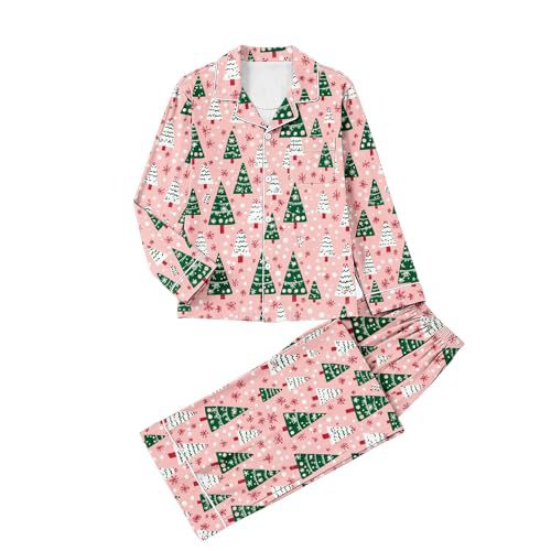 Women's Cuban Collar Christmas Snowflake Print Long Sleeve Shirt Set