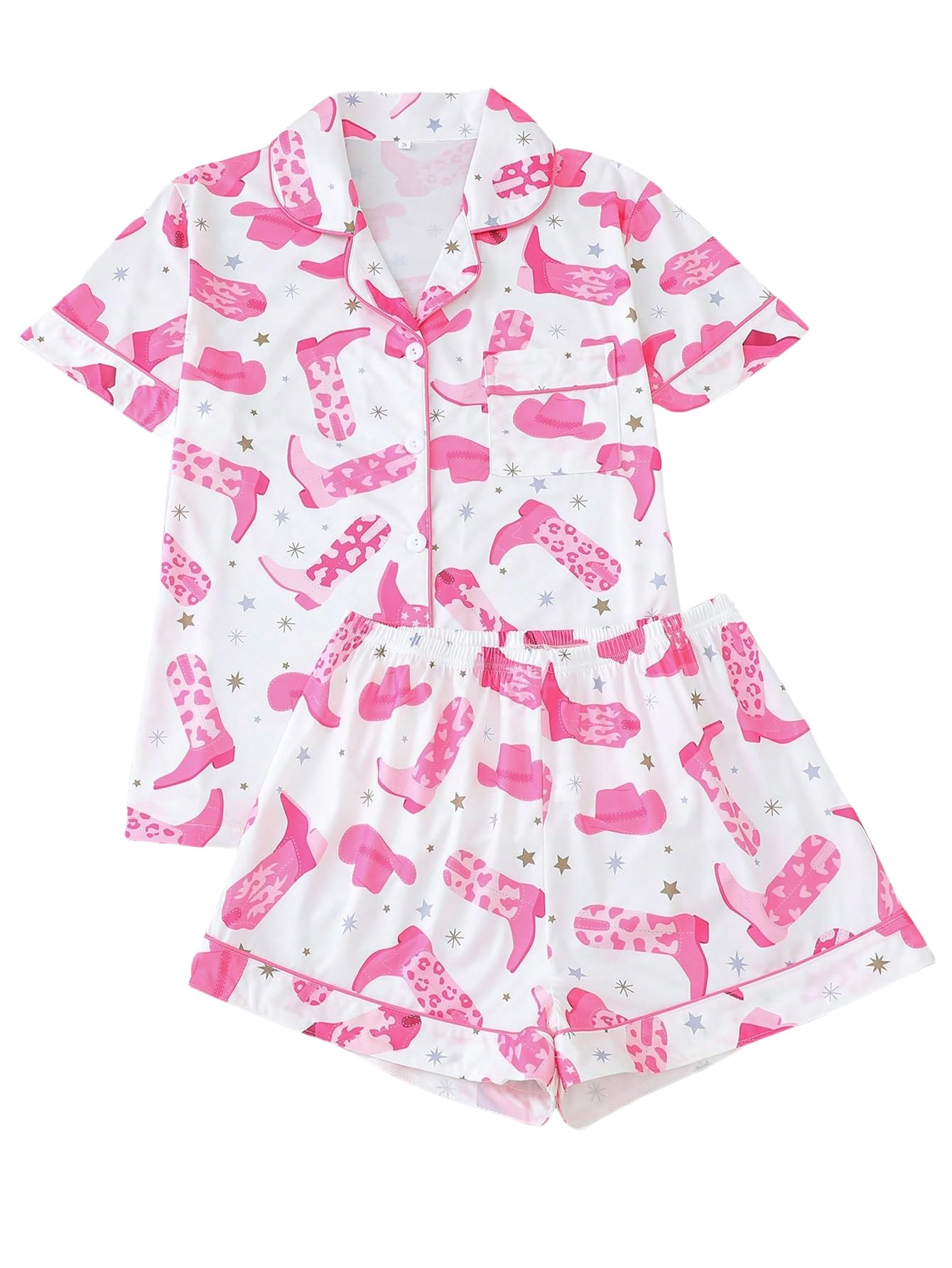 Women's Summer Hawaiian Print Short Sleeve Shirt Set