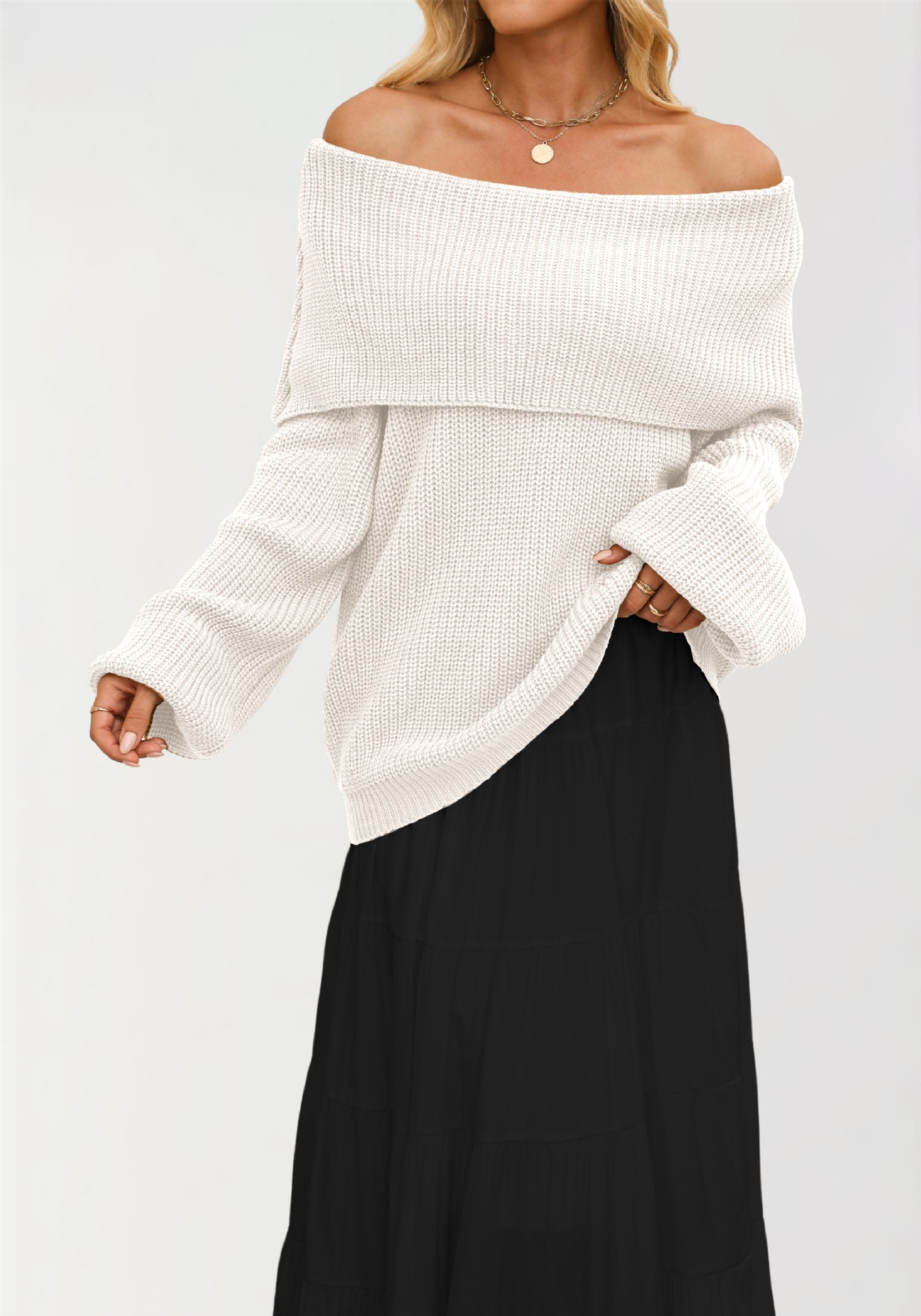 Women's Off-Shoulder Knit Sweater Loose Pullover
