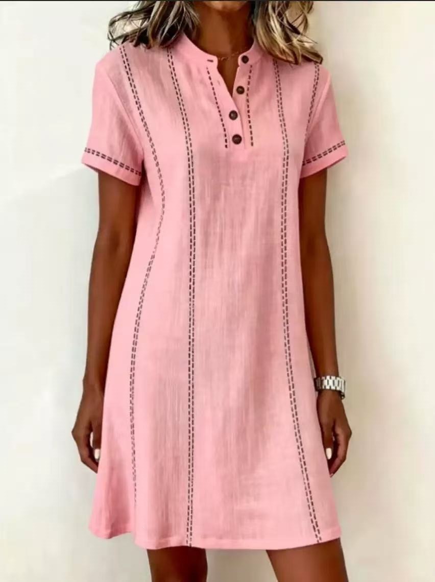 Women's Summer Loose Casual Printed Button Polo Collar Midi Dress