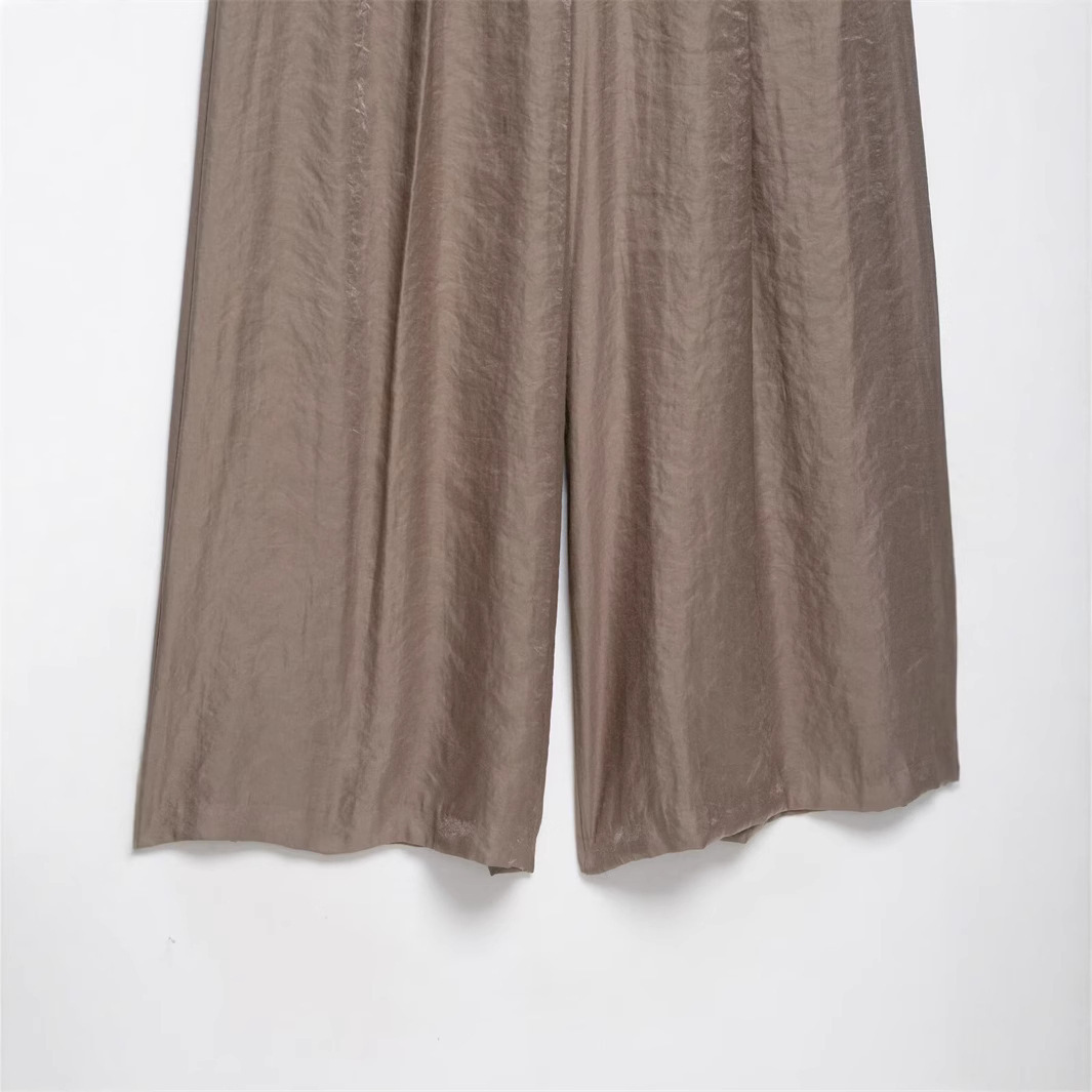Satin-Feel Wide-Leg Pants with Belt