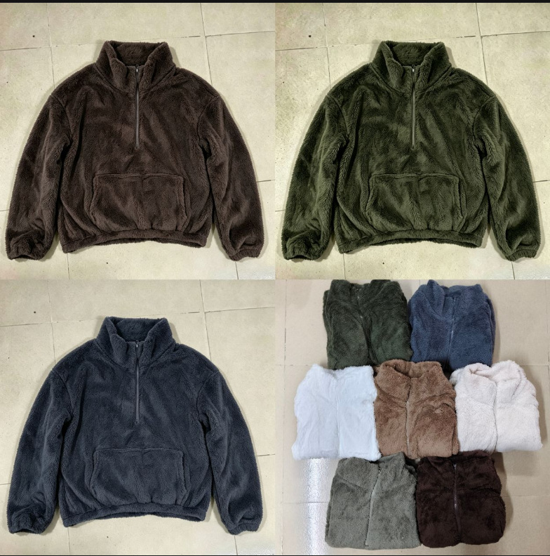 Fleece-Lined Half-Zip Stand Collar Sweatshirt for Women