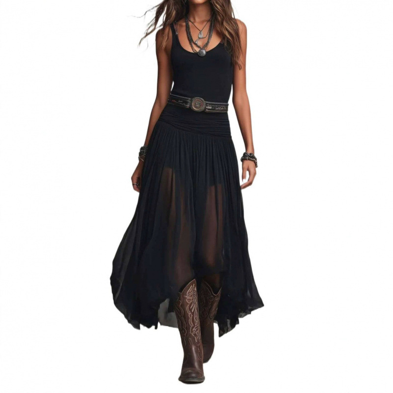 Women's Summer Slim-Fit Low-Neck Mesh Spliced Dress