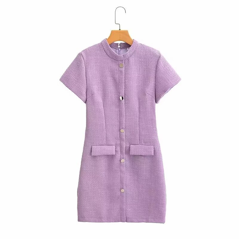 Women's Chic Tweed-Style Short-Sleeve Bodycon Dress