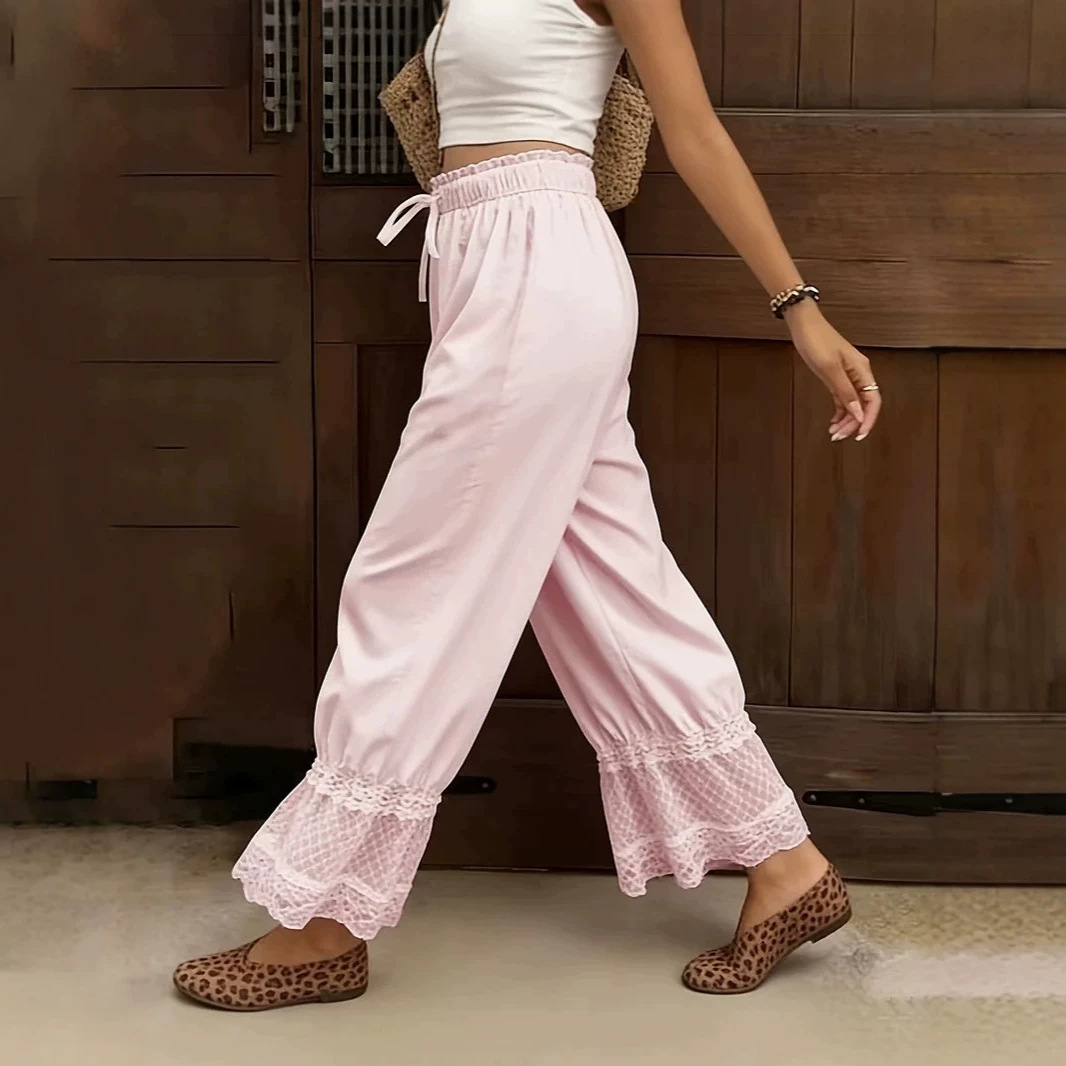Bohemian Wide-Leg Pants with Elastic Waist, Loose Fit, Comfortable All-Season Travel Casual Pants