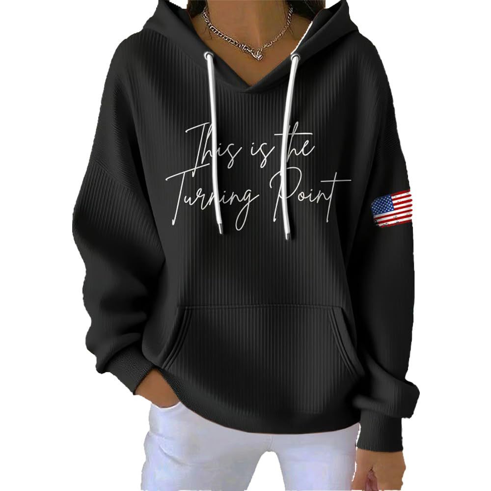 Women's Chunky Knit Letter Print Hooded Sweatshirt