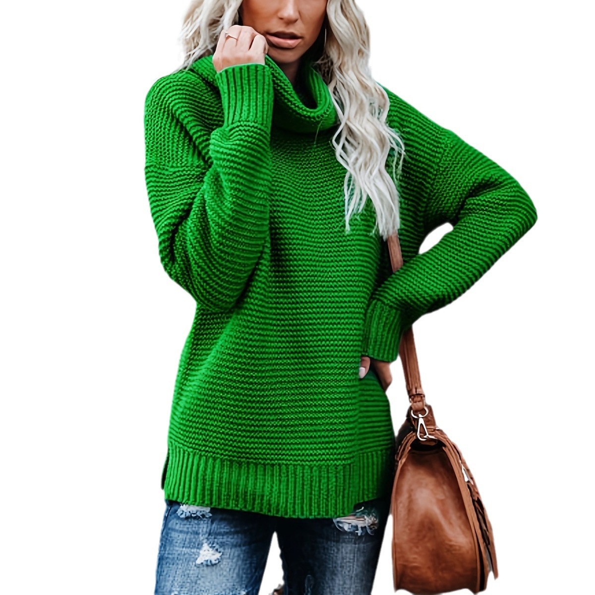 Women's Turtleneck Sweater Pullover Loose Warm Knit Top Long Sleeve