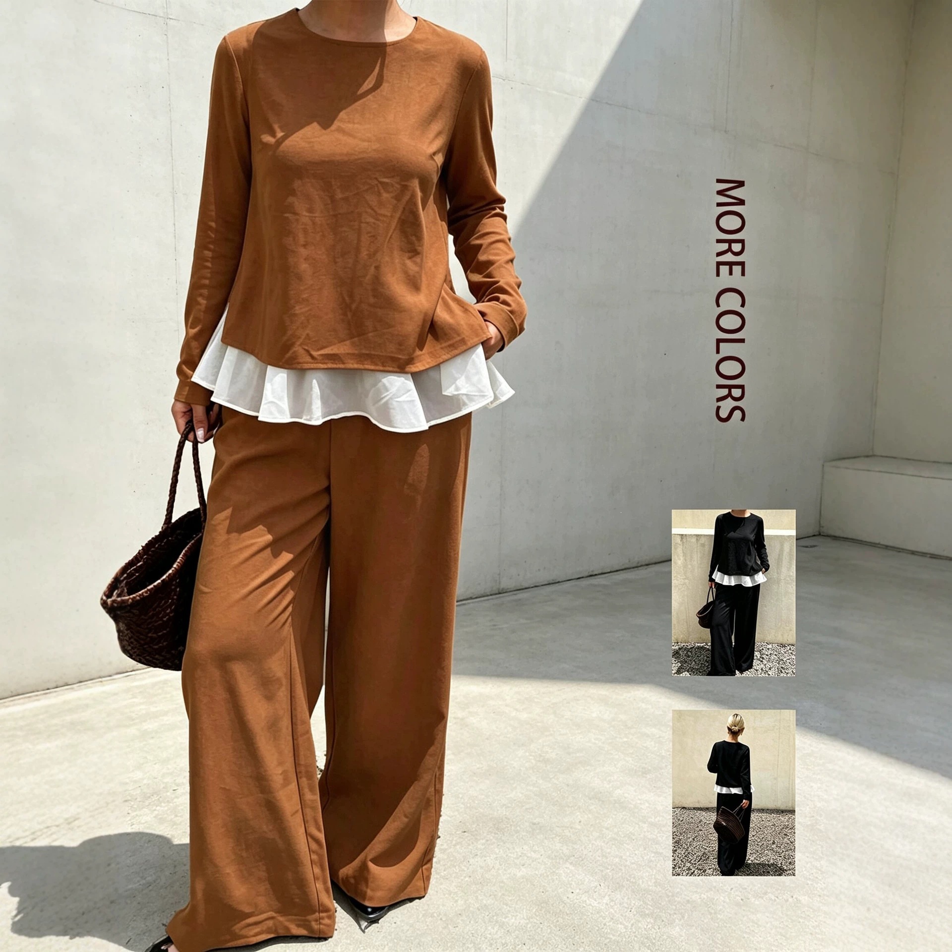 Women's Faux Two-Piece Faux Suede Casual Set