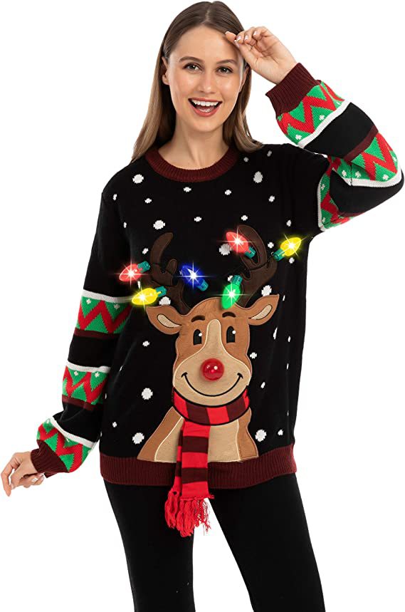 Christmas Reindeer Knit Sweater with LED Lights