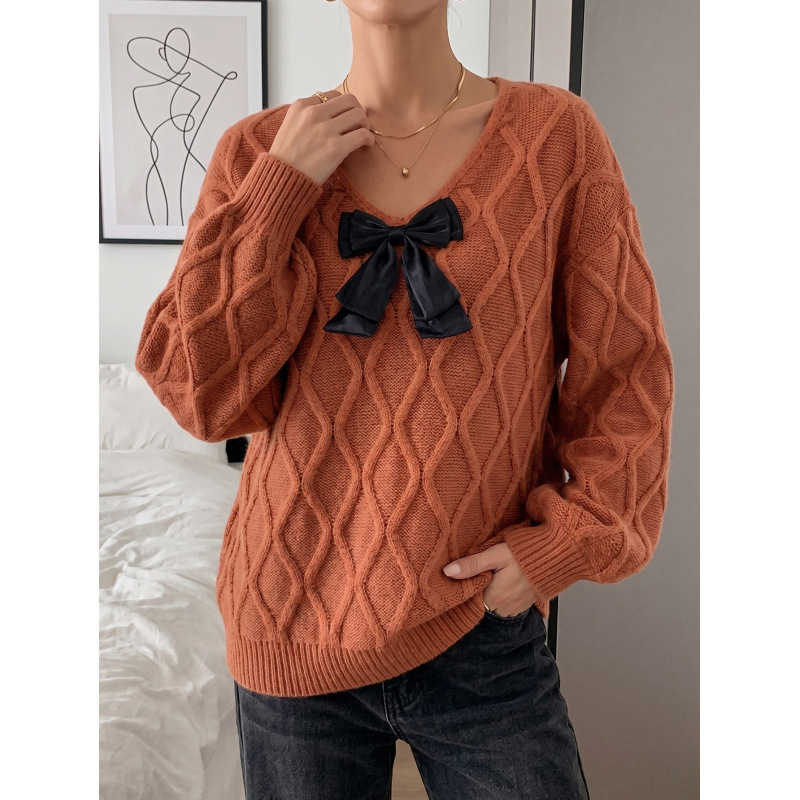 Preppy Bow Argyle Knit Sweater