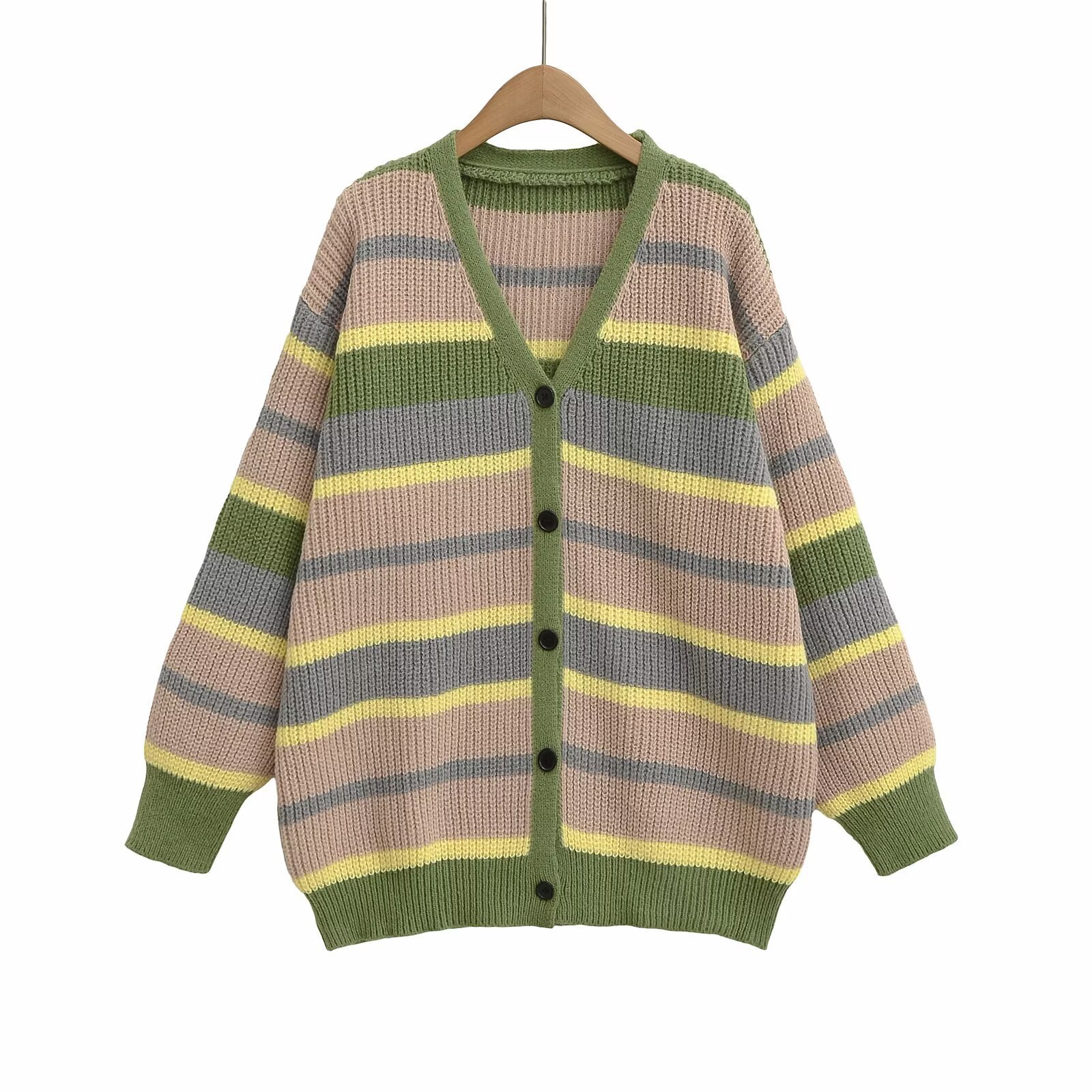 Colorful Striped Color-Block Cardigan Sweater