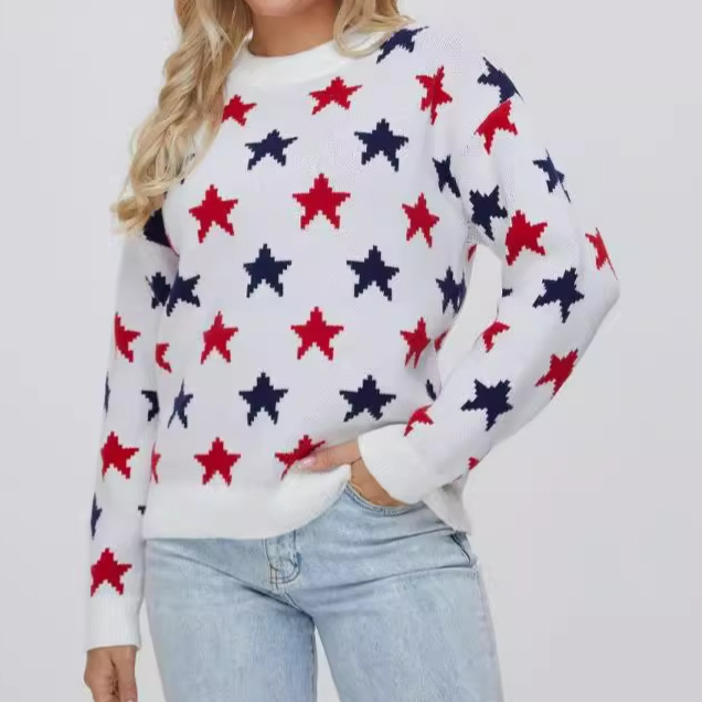Mosaic Star Pattern Pullover Sweater