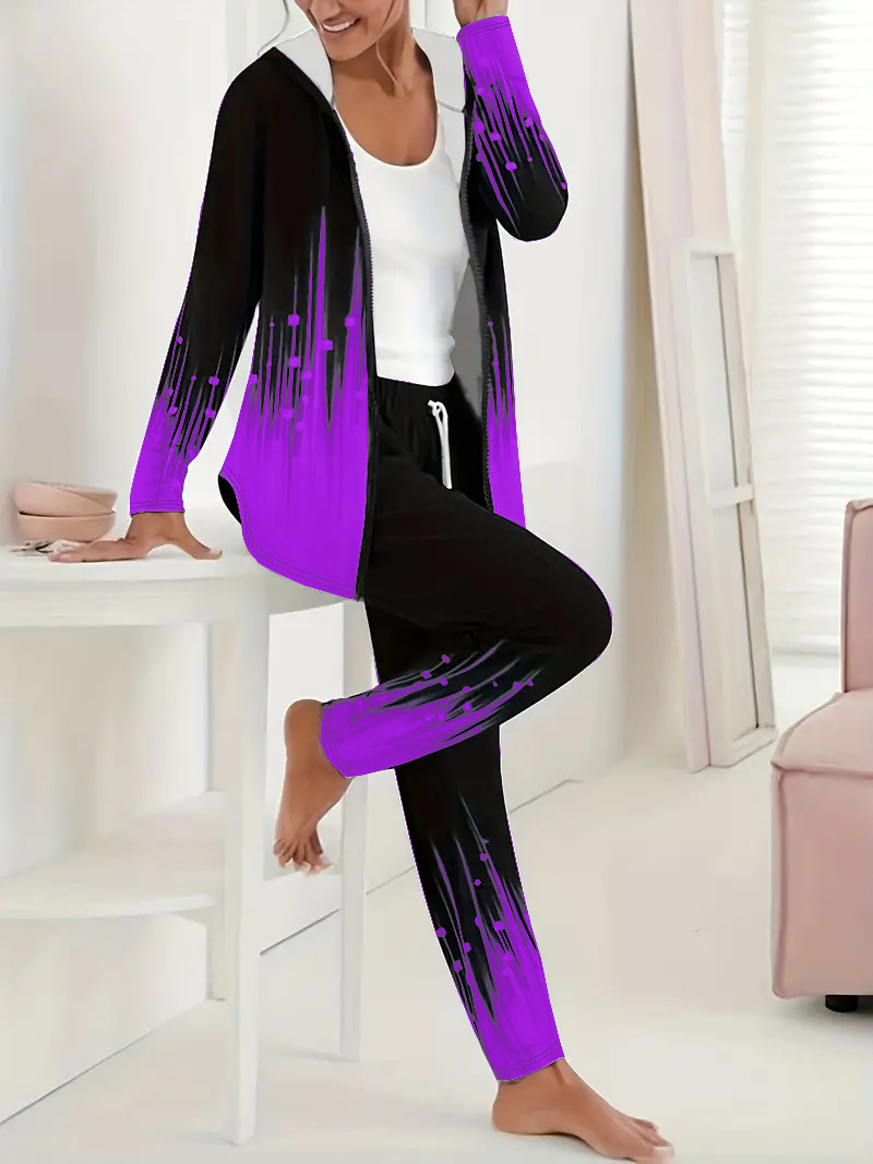 Women's 3D Digital Print Hooded Top and Pants Set Casual Streetwear