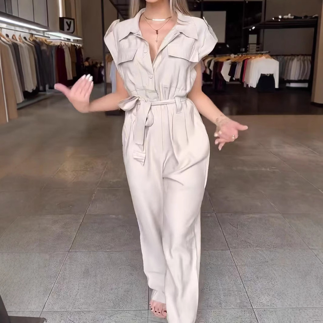 Women's High-Waist Wide-Leg Sleeveless Utility Jumpsuit