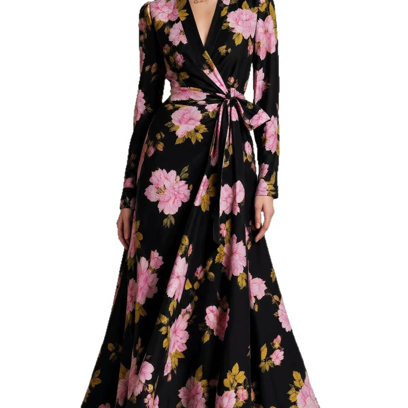 Floral Print V-Neck Midi Dress