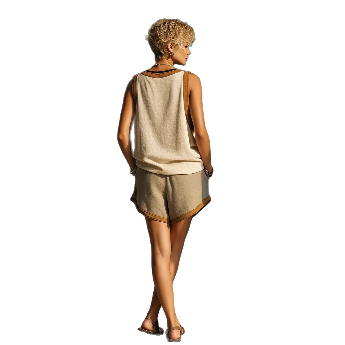 Women's Color-Block V-Neck Sleeveless Shorts Set
