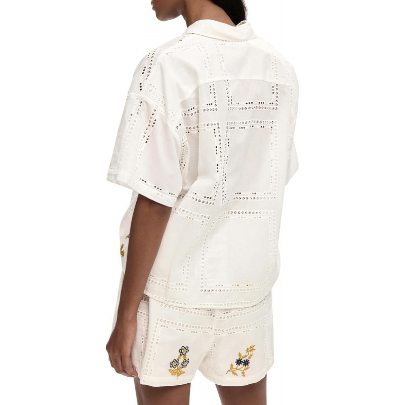 Women's Hollow-Out Polo Neck Short Sleeve T-Shirt and Pants Set