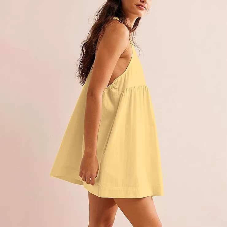Sleeveless Open-Back Square-Neck Mini Babydoll Dress