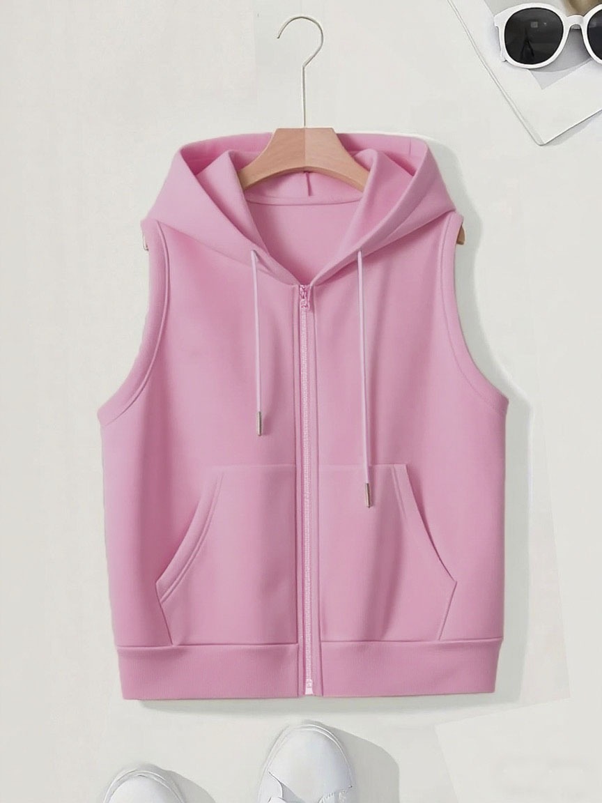 Plus Size Hooded Zip Vest Women's Sleeveless Casual Cardigan