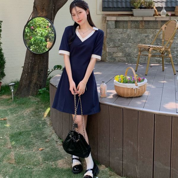 Plus Size Women's French Style A-Line Dress V-Neck Short Sleeve Midi