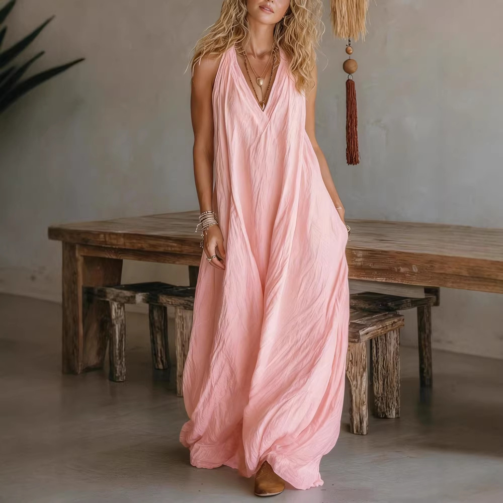 Women's Casual Sleeveless Loose Long Dress with Pockets