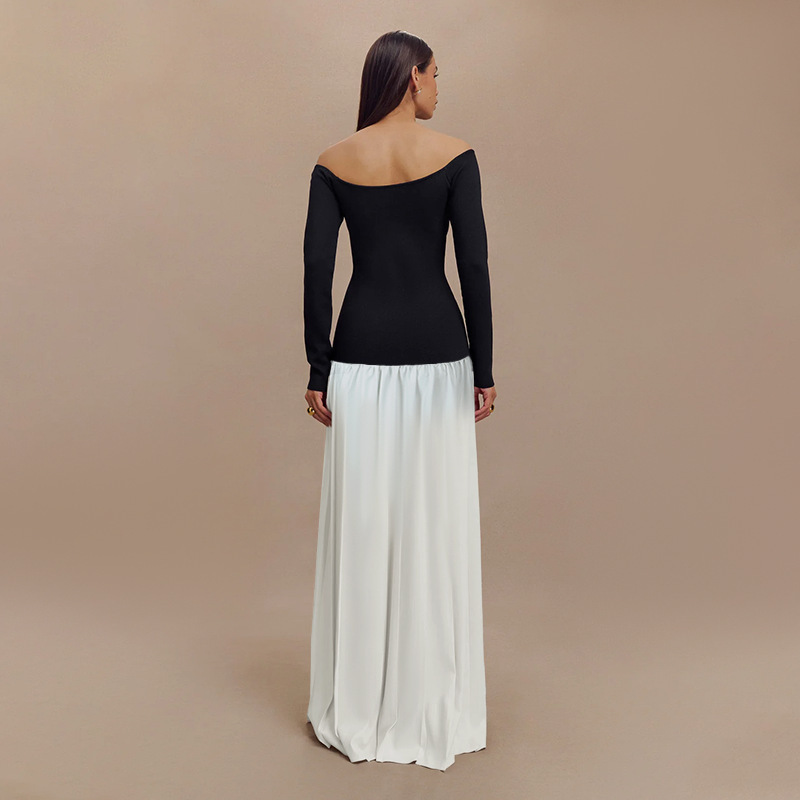 Women's Two-Piece Long Sleeve Slit Pleated Midi Dress Set