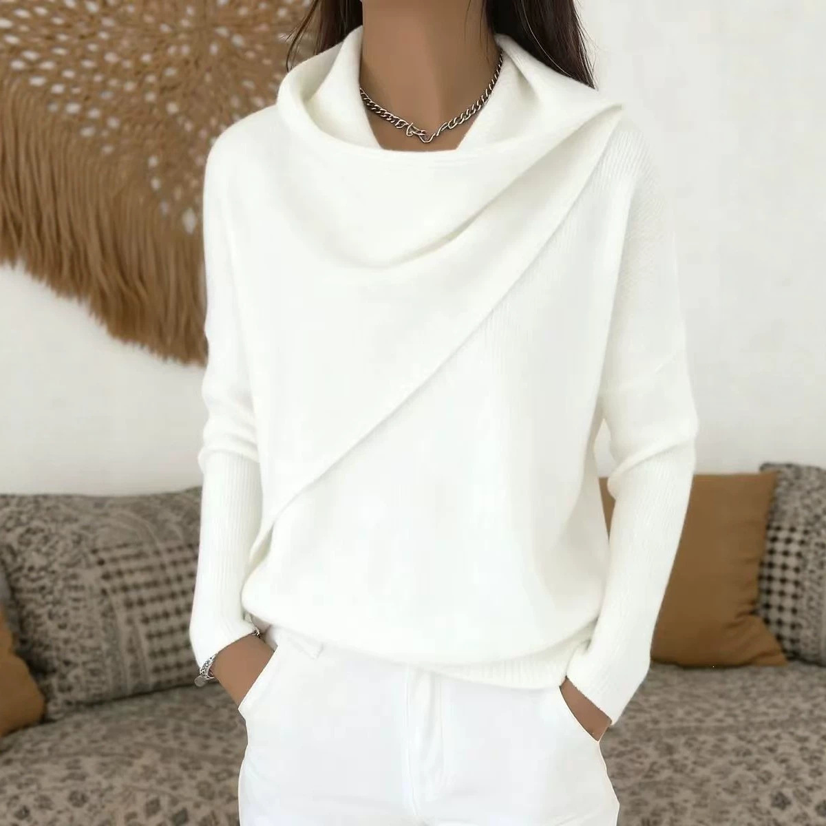 Women's Crewneck Knit Pullover Sweater Casual Loose Solid Color