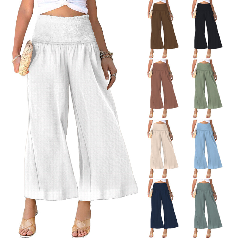 Women's High-Waist Pleated Straight-Leg Cotton-Linen Pants