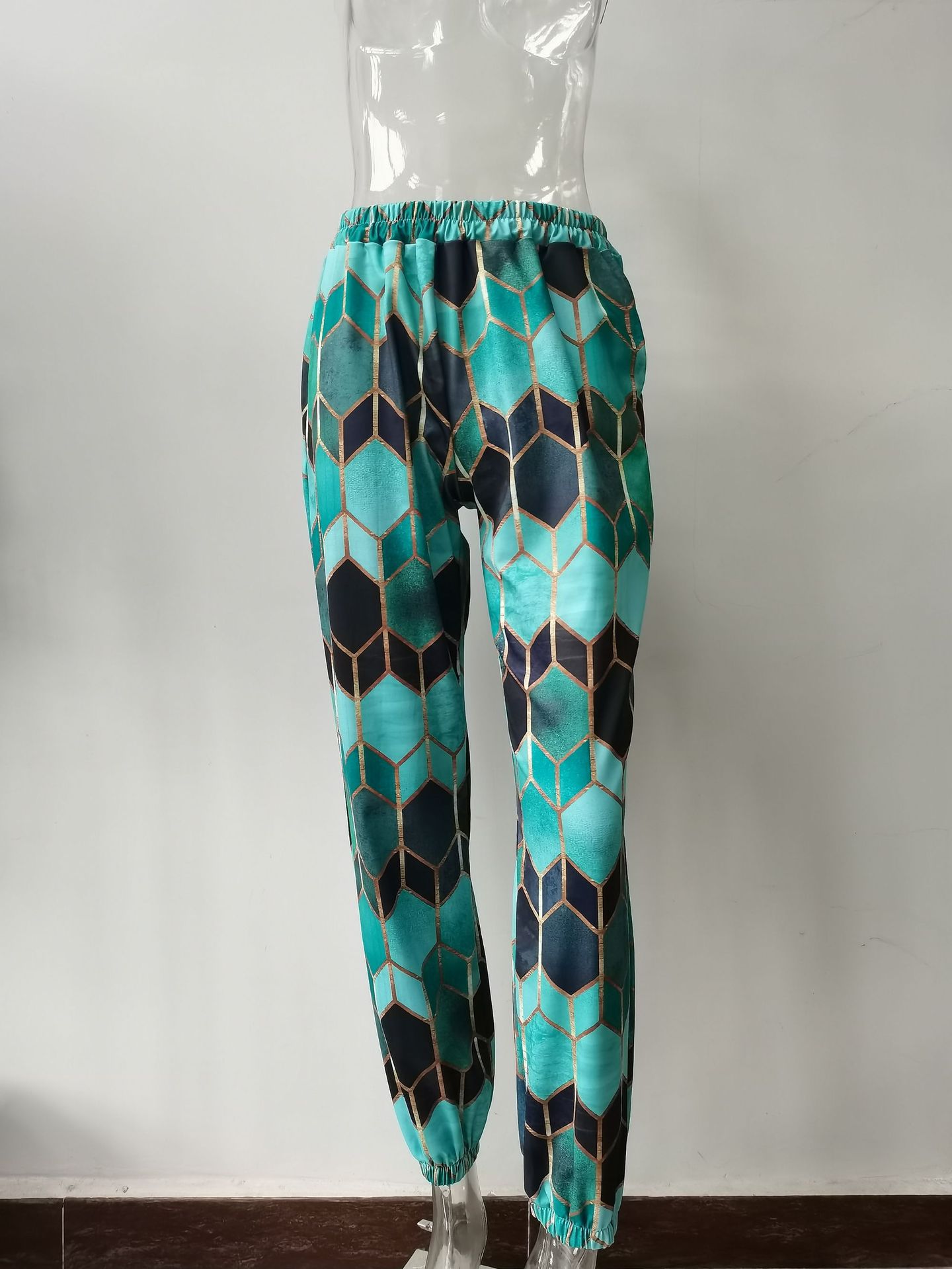 High-Waist Wide-Leg Geometric Print Pants