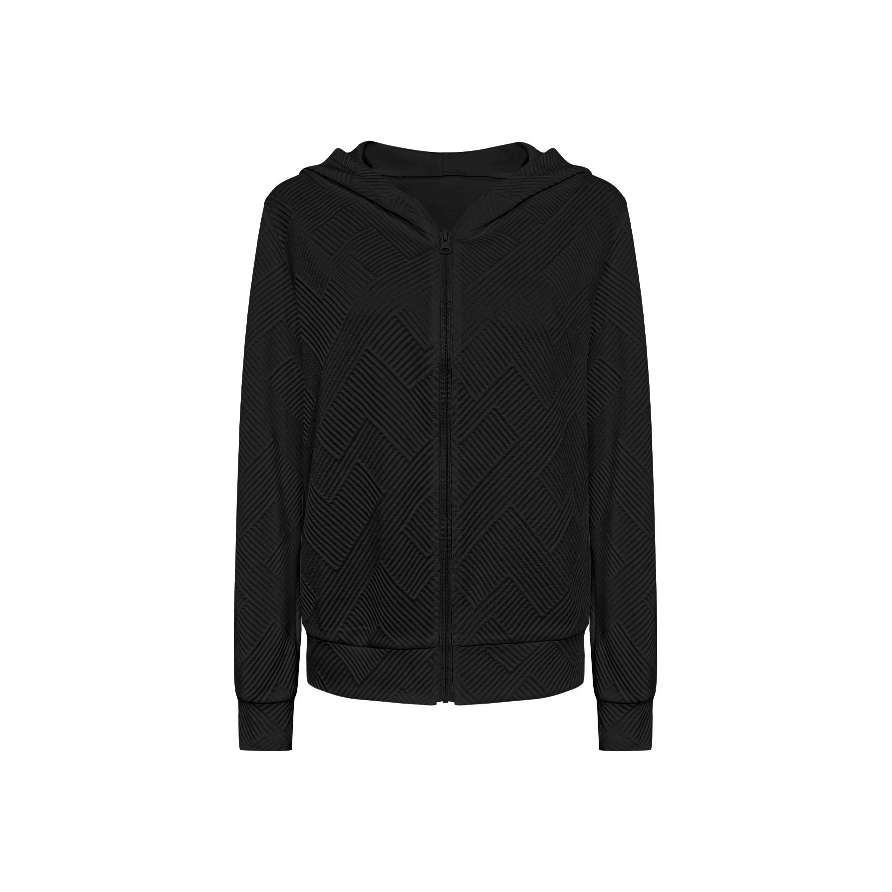 Jacquard Hooded Zip-Up Cardigan Sweatshirt Women's Casual Long Sleeve