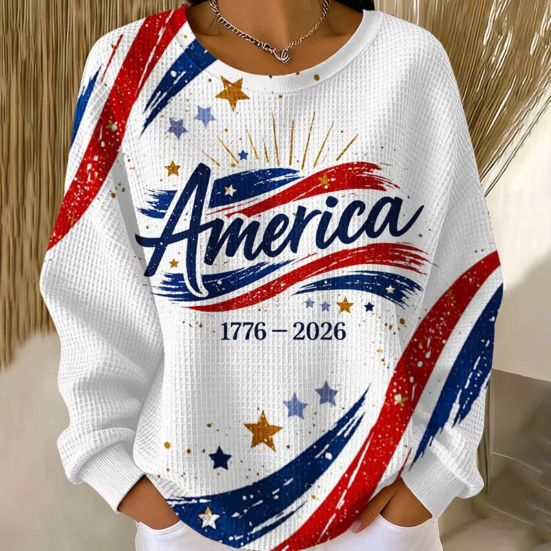 Women's Patriotic American Flag Print Crewneck Sweatshirt