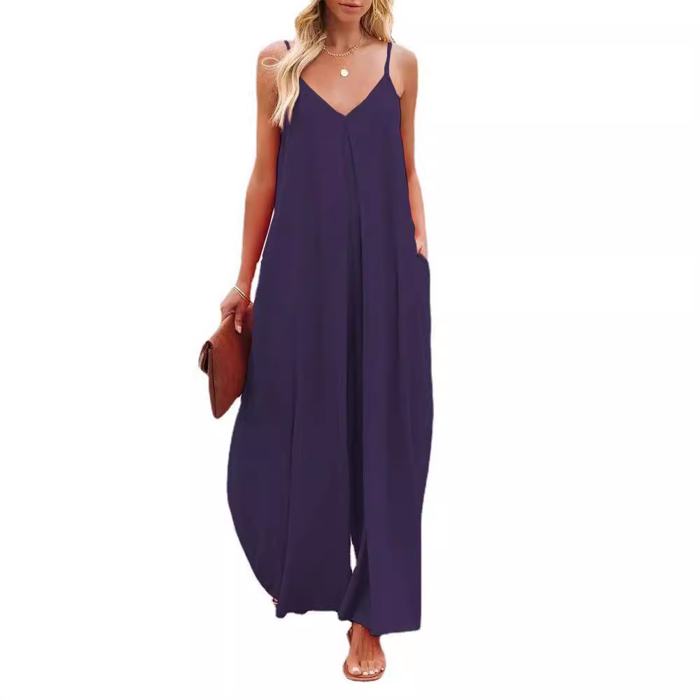 Women's Sleeveless Wide-Leg Jumpsuit with Pockets Solid Color