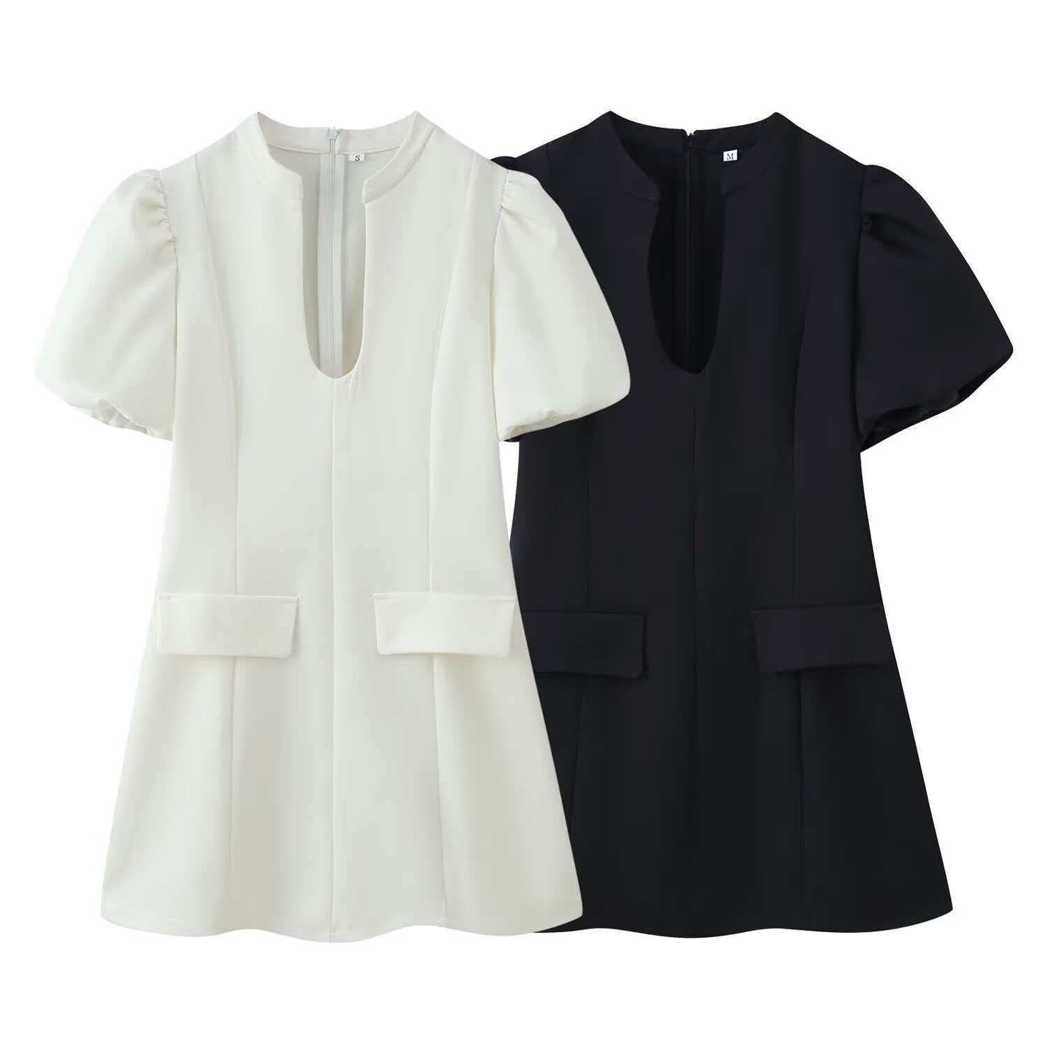 Women's Summer Round Neck Puff Sleeve Short Dress