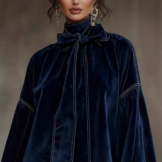 Velvet Long Sleeve Bow Short Dress