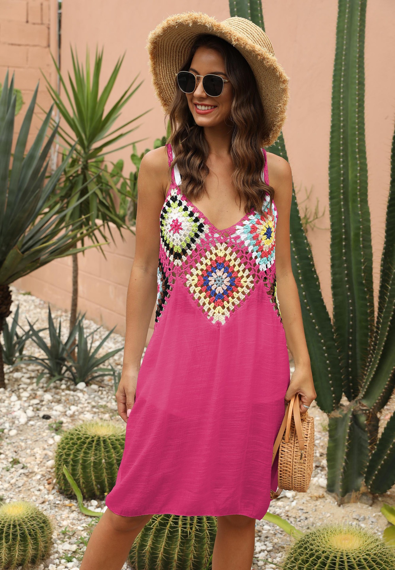 Women's Hand-Crochet Spliced Hollow-Out Cami Dress