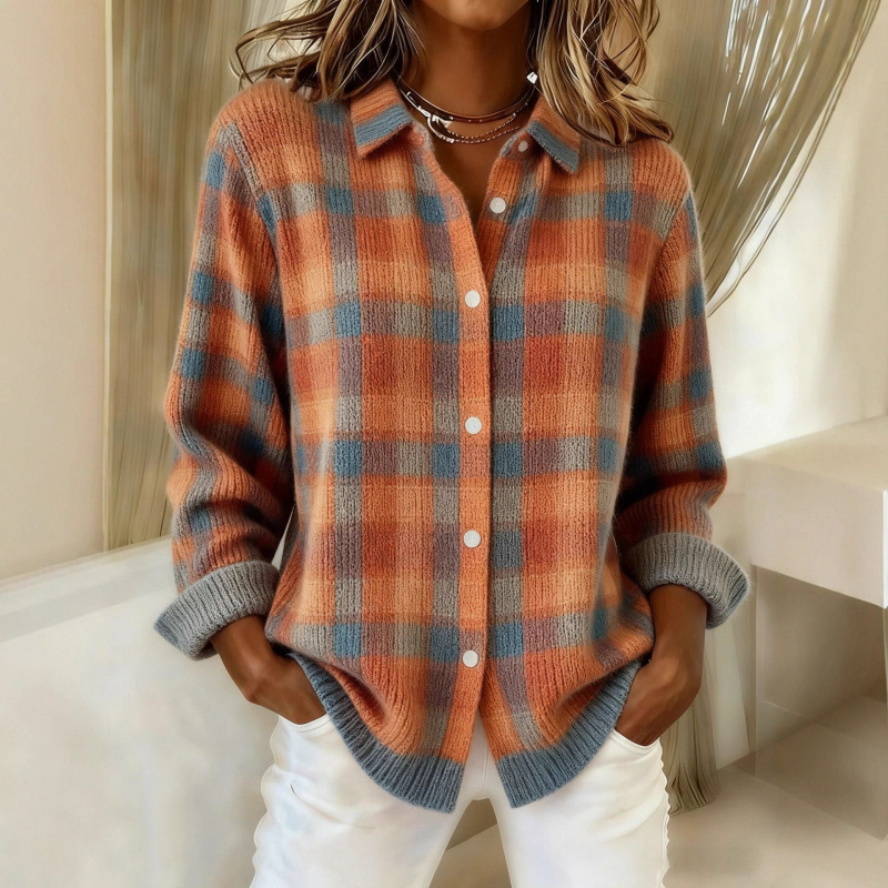 Women's Collared Button-Front Cardigan Sweater, Solid 3D Print Knit, Loose Fit