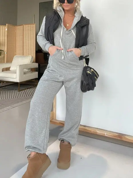 Women's Solid Color Long Sleeve Jumpsuit Casual Loungewear