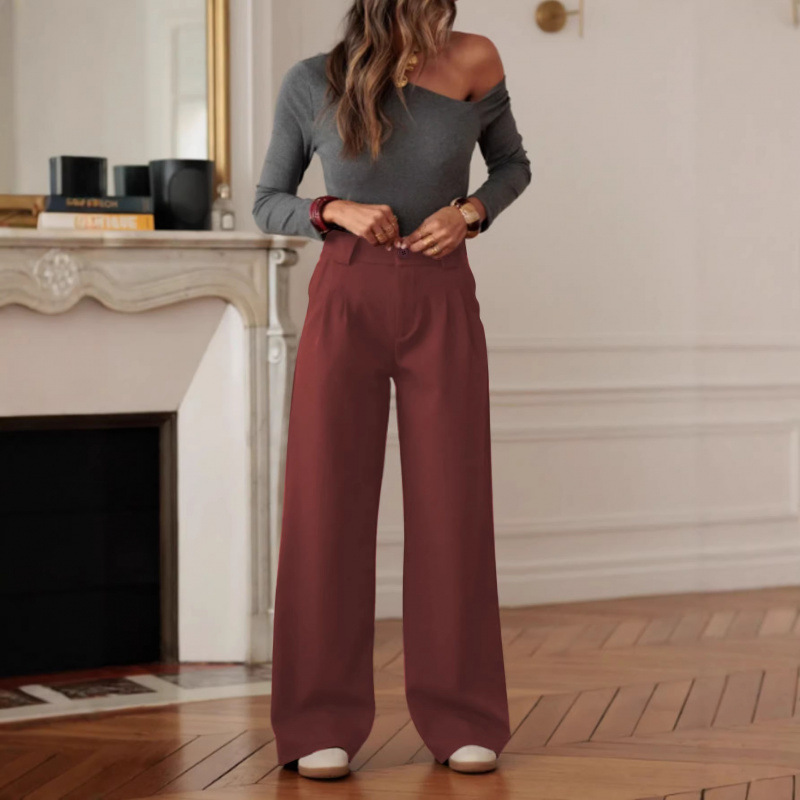 High-Waist Button Wide-Leg Suit Pants for Women
