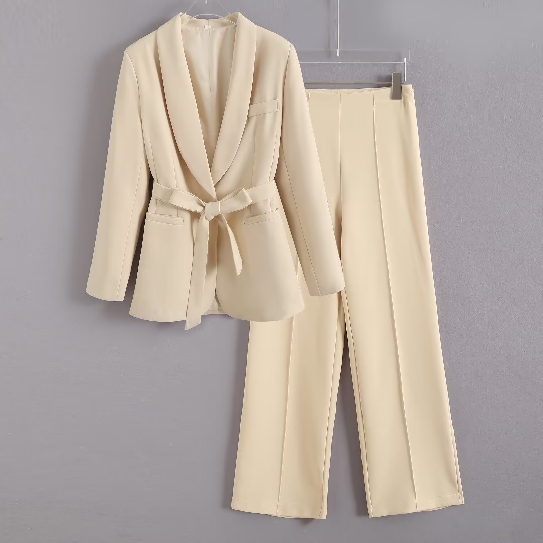 Women's Belted Blazer and Pants Set