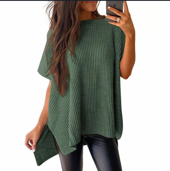 Women's Solid Crewneck Knit T-Shirt Casual Loose Drop Shoulder Short Sleeve Top